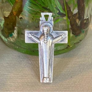 Creed Sterling Art Deco Vintage Antique Crucifix Jesus Cross Pendant 1.25”